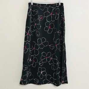 Valerie Stevens 100% SILK BLACK & RED FLORAL SKIRT
